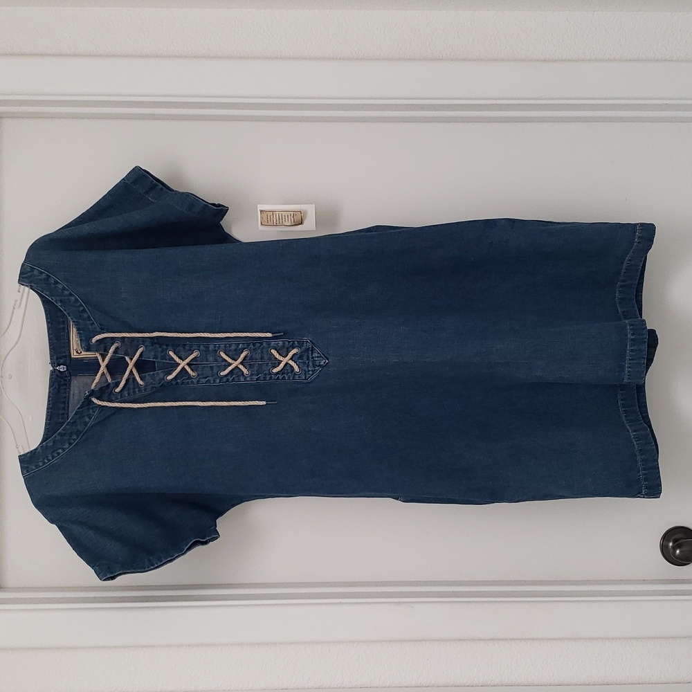 NWT Polo by Ralph Lauren Casual 100% Cotton Denim Dress Grommet Lace Detail